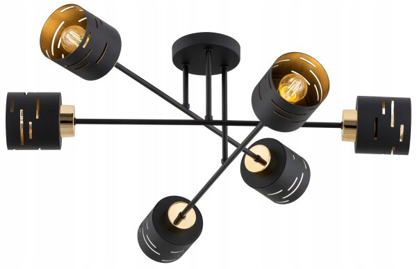 Deckenlampe 6-flammig Schwarz Gold E27 B:70 cm Modern