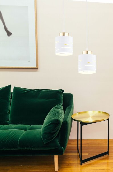 Pendelleuchte 2-flammig Metall Weiß Gold E27 L:40 cm