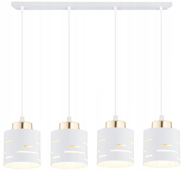 Pendelleuchte 4-flammig Metall Weiß Gold E27 L:60 cm