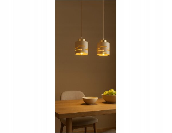 Pendelleuchte 2-flammig Beige Gold Metall E27 L:40 cm