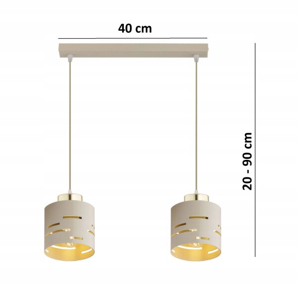 Pendelleuchte 2-flammig Beige Gold Metall E27 L:40 cm