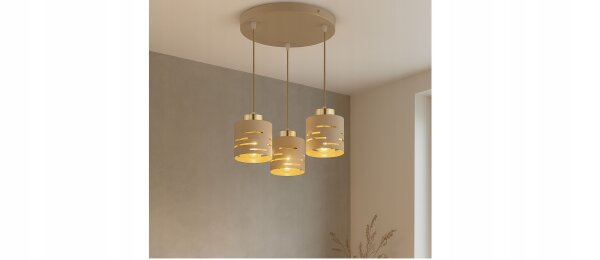 Pendelleuchte Beige Gold 3-flammig E27 B:30 cm Metall