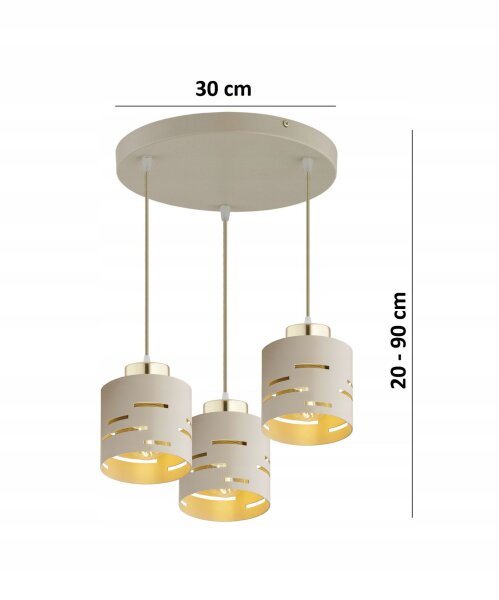 Pendelleuchte Beige Gold 3-flammig E27 B:30 cm Metall