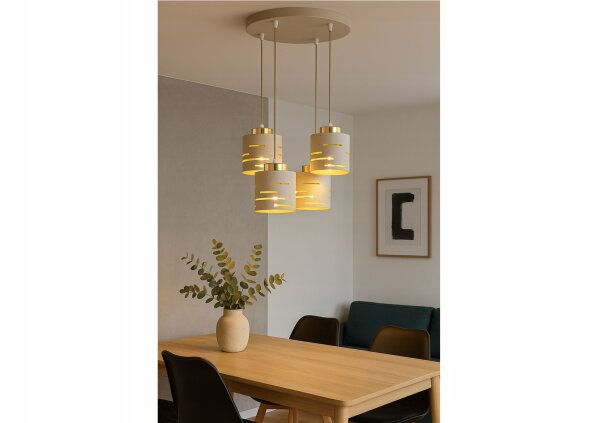 Pendelleuchte 4-flammig Metall Beige Gold E27 B:30 cm