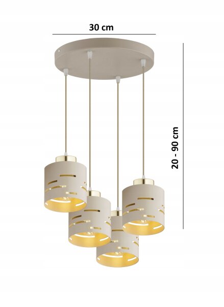 Pendelleuchte 4-flammig Metall Beige Gold E27 B:30 cm
