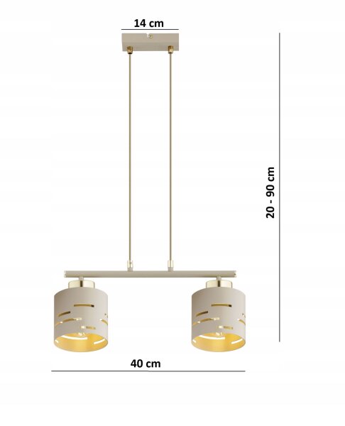 Pendelleuchte Metall Beige Gold 2-flammig E27 L:40 cm