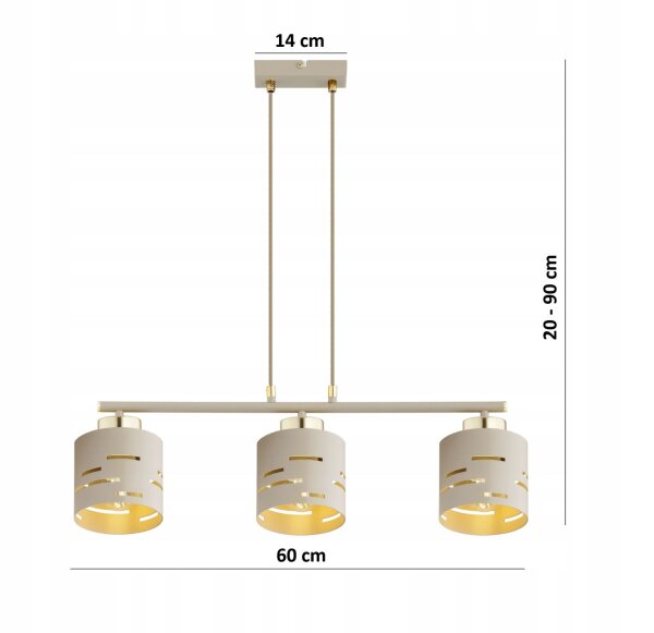 Pendelleuchte Beige Gold Metall E27 L:60 cm 3-flammig