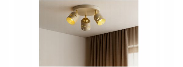 Deckenspot verstellbar 3-flammig Beige Gold E27 Ø30 cm