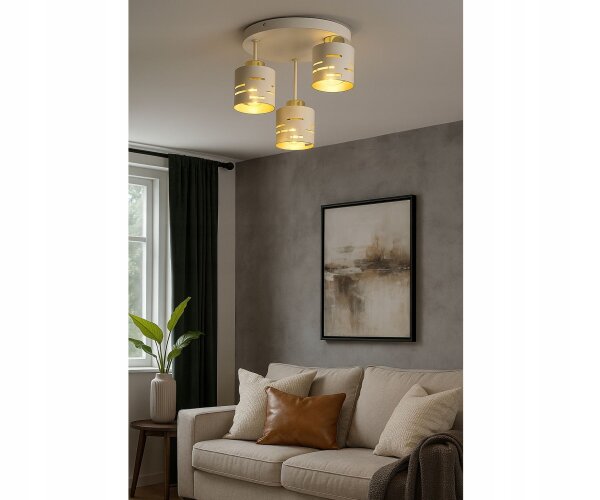 Deckenleuchte 3-flammig Beige Gold E27 Ø30 cm Modern