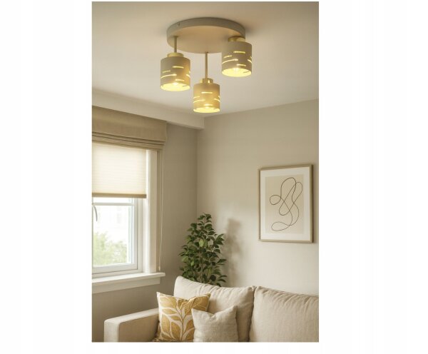 Deckenleuchte 3-flammig Beige Gold E27 Ø30 cm Modern