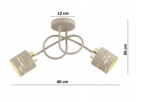 Deckenleuchte 2-flammig Beige Gold E27 L:30 cm Modern