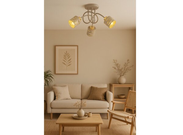Deckenleuchte 3-flammig Beige Gold E27 L:45 cm Modern