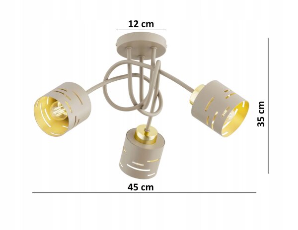 Deckenleuchte 3-flammig Beige Gold E27 L:45 cm Modern