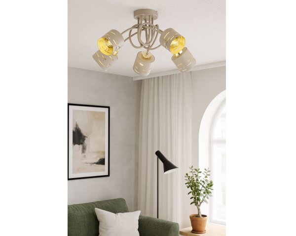 Deckenleuchte 5-flammig Beige Gold E27 L:50 cm Modern