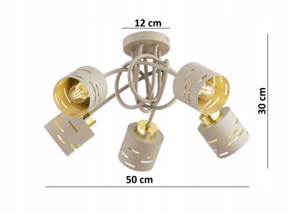 Deckenleuchte 5-flammig Beige Gold E27 L:50 cm Modern