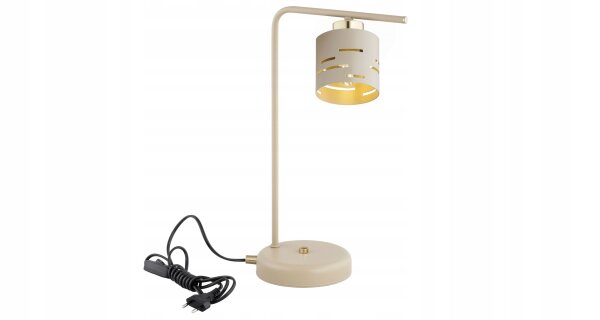 Tischleuchte Ecru Gold Metall E27 H:38 cm klein Modern