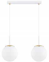 Pendelleuchte 2-flammig Glas Weiß Gold E27 L:40 cm