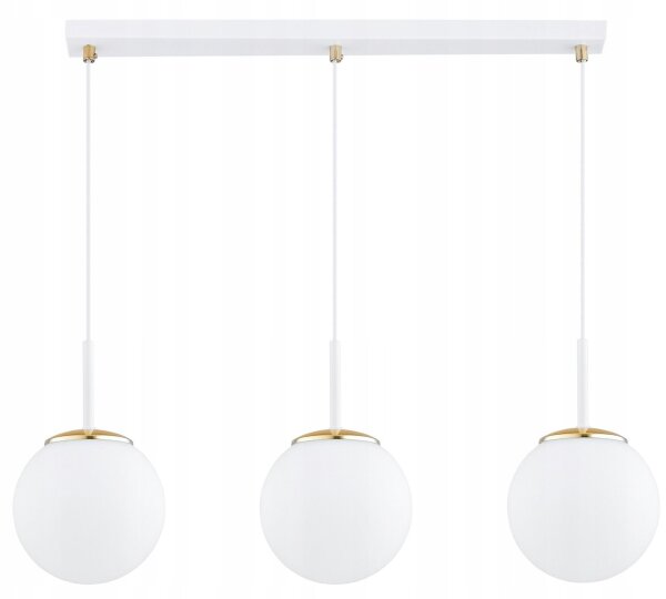 Pendelleuchte 3-flammig Glas Weiß Gold E27 L:60 cm