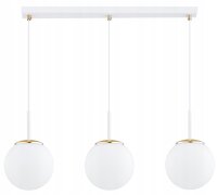 Pendelleuchte 3-flammig Glas Weiß Gold E27 L:60 cm