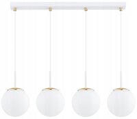 Pendelleuchte 4-flammig Glas Weiß Gold E27 L:60 cm