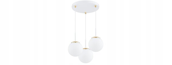 Pendelleuchte 3-flammig Glas Weiß Gold E27 B:30 cm