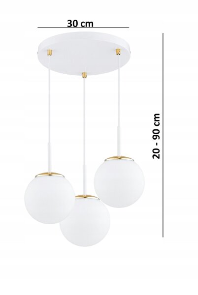 Pendelleuchte 3-flammig Glas Weiß Gold E27 B:30 cm