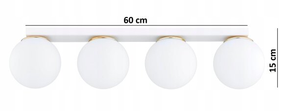 Deckenlampe 4-flammig Glas Weiß Gold E27 L:60 cm Modern
