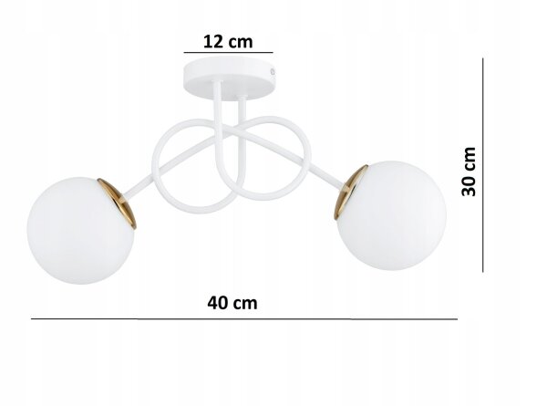 Deckenlampe Glas Weiß Gold E27 L:40 cm 2-flammig Modern