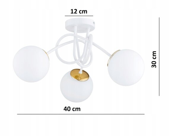 Deckenlampe Weiß Gold Glas 3-flammig E27 L:50 cm Modern