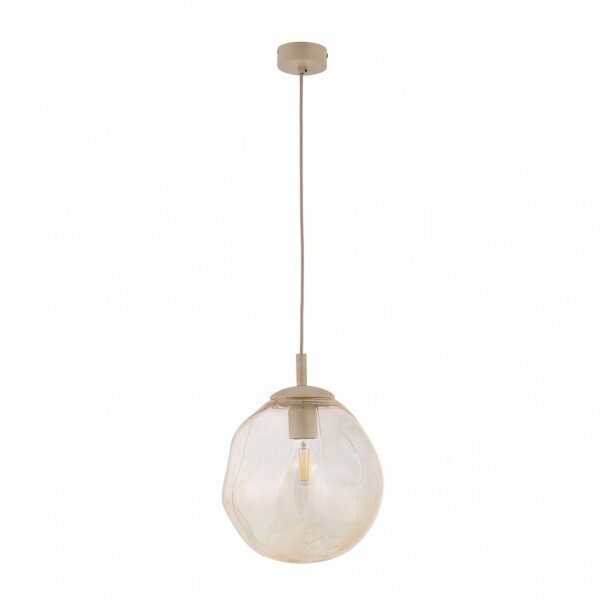 Pendelleuchte Glas Metall Sandfarben Cognac E27 Ø25 cm