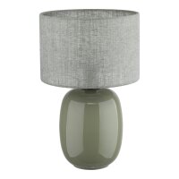 Tischlampe Stoff Glas Grau Olivgr&uuml;n E27 H:48 cm Modern