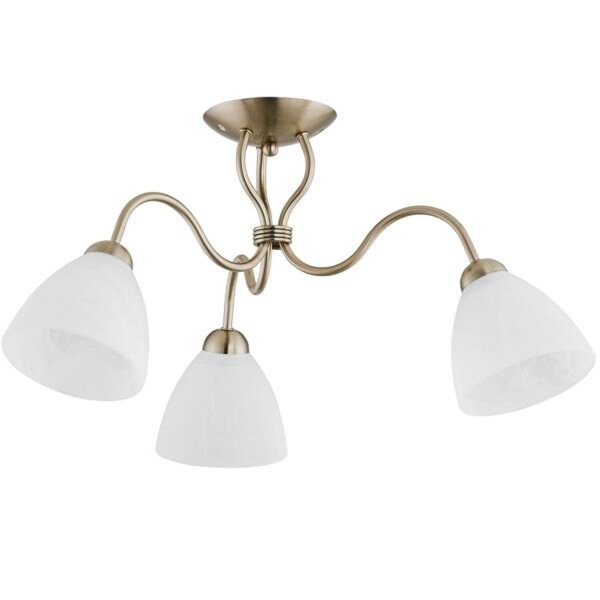 Deckenleuchte 3-flammig Glas Messing Weiß E27 L:54 cm