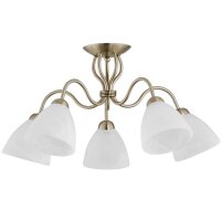 Deckenlampe 5-flammig Glas Messing Wei&szlig; E27 B:60 cm
