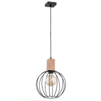 H&auml;ngelampe Holz Schwarz E27 &Oslash;25 cm Kugel...