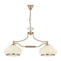 Pendelleuchte 2-flammig Glas Weiß Gold E27 L:70 cm