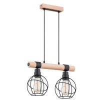 Hängelampe 2-flammig Holz Draht E27 L:43 cm...