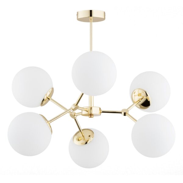 Deckenlampe Gold 6-flammig Glas Weiß E14 B:58 cm Modern