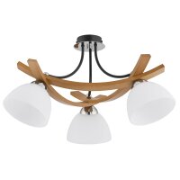 Deckenlampe 3-flammig Holz Glas Weiß Natur E27 44 cm