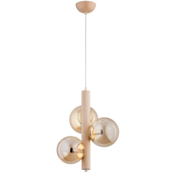 Hängelampe 3-flammig Holz Bernstein Glas E14 L:35 cm