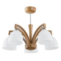 Deckenleuchte 5-flammig Holz Weiß Natur E14 L:50 cm