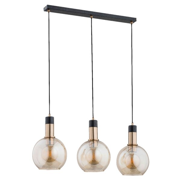 Hängelampe 3-flammig Glas Schwarz Bernstein E27 L:75 cm