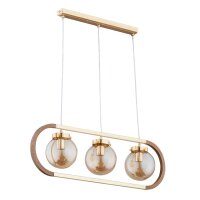 Hängelampe 3-flammig Glas Holz Bernstein E14 L:68 cm