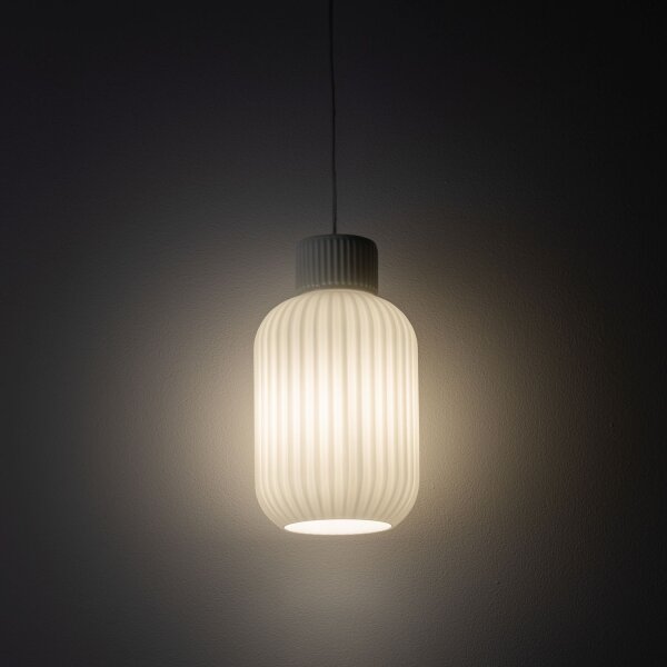 Pendelleuchte Beige Glas Keramik E27 Ø14 cm rund Modern