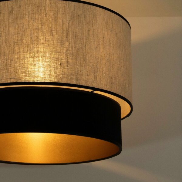 Deckenlampe Stoff Grau-Beige Schwarz Gold E27 Ø40 cm