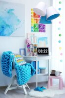 Lampe de chambre denfant fille Blanc Bleu Tissu
