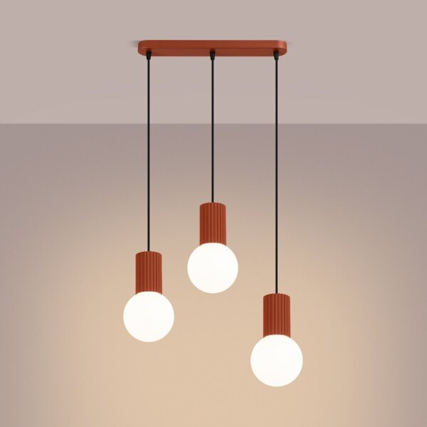 Hängelampe Glas Aluminium Ockerrot 3-flammig G9 L:40cm