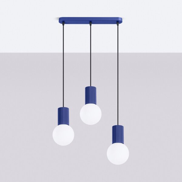 Hängelampe Glas Aluminium Ultramarin 3-flammig G9 40cm