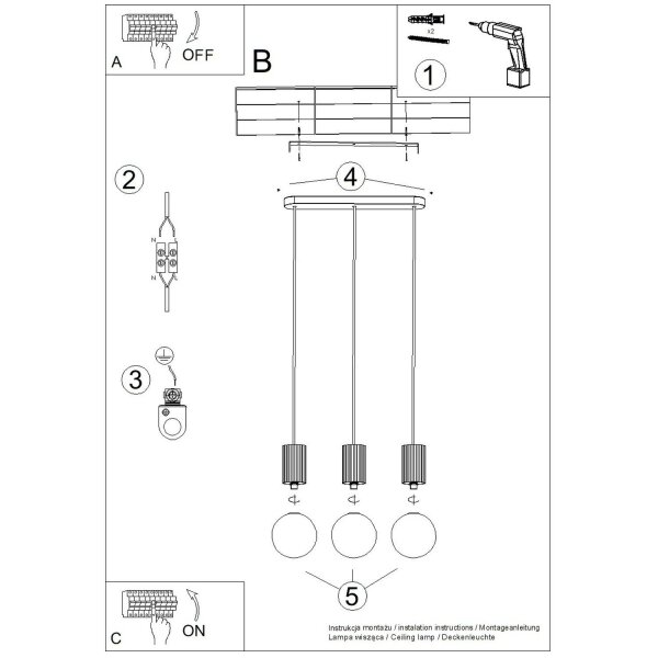Hängelampe Glas Aluminium Ultramarin 3-flammig G9 40cm