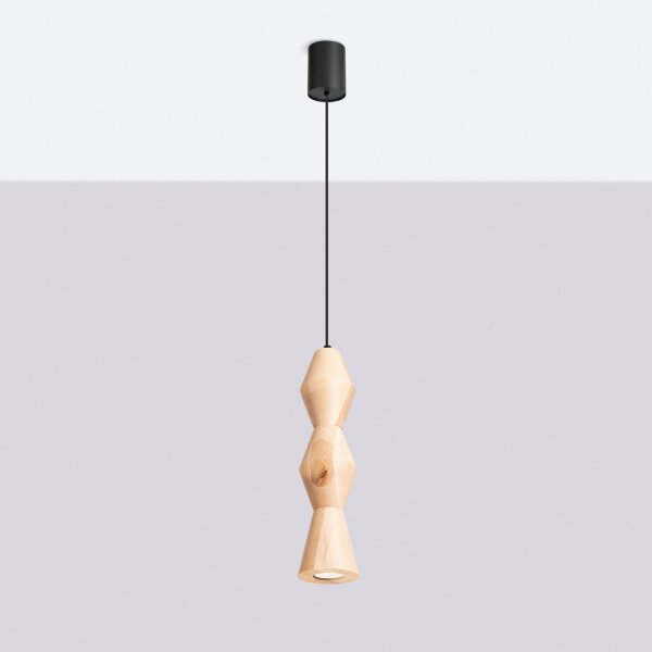 Pendelleuchte Holz Schwarz Natur GU10 Ø10cm rund Modern