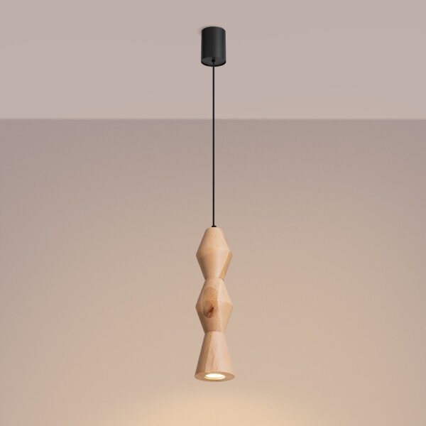 Pendelleuchte Holz Schwarz Natur GU10 Ø10cm rund Modern